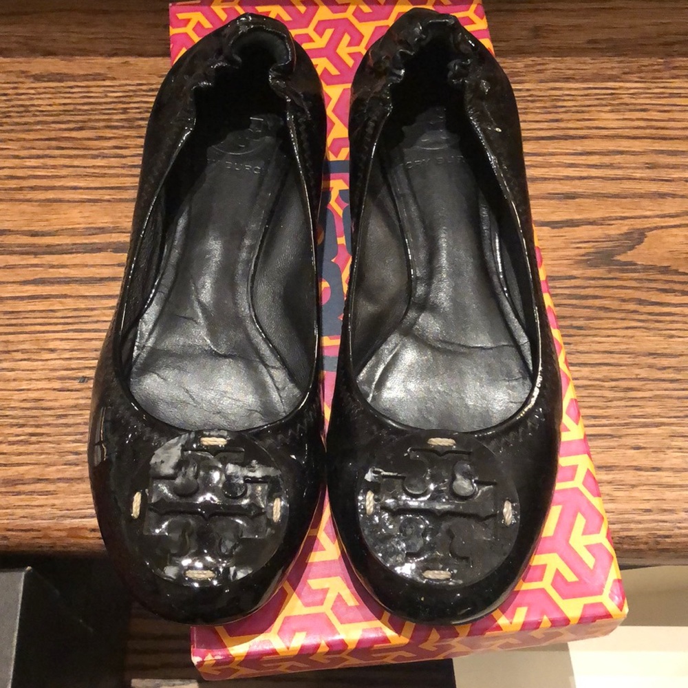 Tory Burch Black Patent Reva Ballet Flat 6.5